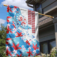 Hawaiian Tribal Manta Ray Garden Flag Kakau Tattoo and Flowers Surfing Waves Pattern Ocean Color LT03 - Polynesian Pride