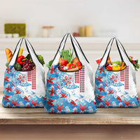 Hawaiian Tribal Manta Ray Grocery Bag Kakau Tattoo and Flowers Surfing Waves Pattern Ocean Color LT03 3-pack One Size Multicolor - Polynesian Pride