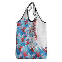 Hawaiian Tribal Manta Ray Grocery Bag Kakau Tattoo and Flowers Surfing Waves Pattern Ocean Color LT03 - Polynesian Pride