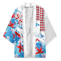 Hawaiian Tribal Manta Ray Kimono Kakau Tattoo and Flowers Surfing Waves Pattern Ocean Color LT03 Unisex Multicolor - Polynesian Pride