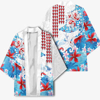 Hawaiian Tribal Manta Ray Kimono Kakau Tattoo and Flowers Surfing Waves Pattern Ocean Color LT03 - Polynesian Pride