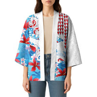 Hawaiian Tribal Manta Ray Kimono Kakau Tattoo and Flowers Surfing Waves Pattern Ocean Color LT03 - Polynesian Pride