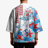 Hawaiian Tribal Manta Ray Kimono Kakau Tattoo and Flowers Surfing Waves Pattern Ocean Color LT03 - Polynesian Pride