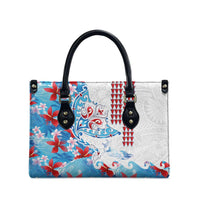 Hawaiian Tribal Manta Ray Leather Bag Kakau Tattoo and Flowers Surfing Waves Pattern Ocean Color LT03 - Polynesian Pride
