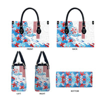 Hawaiian Tribal Manta Ray Leather Bag Kakau Tattoo and Flowers Surfing Waves Pattern Ocean Color LT03 - Polynesian Pride