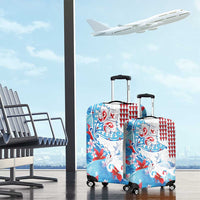 Hawaiian Tribal Manta Ray Luggage Cover Kakau Tattoo and Flowers Surfing Waves Pattern Ocean Color