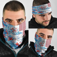 Hawaiian Tribal Manta Ray Neck Gaiter Kakau Tattoo and Flowers Surfing Waves Pattern Ocean Color LT03 - Polynesian Pride