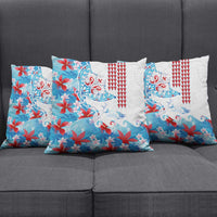 Hawaiian Tribal Manta Ray Pillow Cover Kakau Tattoo and Flowers Surfing Waves Pattern Ocean Color LT03 - Polynesian Pride