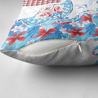 Hawaiian Tribal Manta Ray Pillow Cover Kakau Tattoo and Flowers Surfing Waves Pattern Ocean Color LT03 - Polynesian Pride