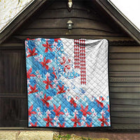 Hawaiian Tribal Manta Ray Quilt Kakau Tattoo and Flowers Surfing Waves Pattern Ocean Color