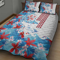 Hawaiian Tribal Manta Ray Quilt Bed Set Kakau Tattoo and Flowers Surfing Waves Pattern Ocean Color LT03 - Polynesian Pride