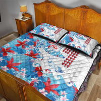 Hawaiian Tribal Manta Ray Quilt Bed Set Kakau Tattoo and Flowers Surfing Waves Pattern Ocean Color LT03 - Polynesian Pride