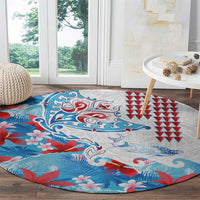 Hawaiian Tribal Manta Ray Round Carpet Kakau Tattoo and Flowers Surfing Waves Pattern Ocean Color LT03 - Polynesian Pride