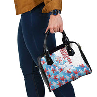 Hawaiian Tribal Manta Ray Shoulder Handbag Kakau Tattoo and Flowers Surfing Waves Pattern Ocean Color LT03 - Polynesian Pride