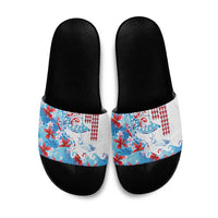 Hawaiian Tribal Manta Ray Slide Sandals Kakau Tattoo and Flowers Surfing Waves Pattern Ocean Color LT03 Multicolor - Polynesian Pride
