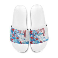 Hawaiian Tribal Manta Ray Slide Sandals Kakau Tattoo and Flowers Surfing Waves Pattern Ocean Color LT03 Multicolor - Polynesian Pride
