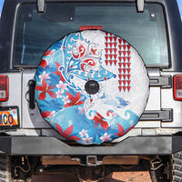 Hawaiian Tribal Manta Ray Spare Tire Cover Kakau Tattoo and Flowers Surfing Waves Pattern Ocean Color LT03 Multicolor - Polynesian Pride