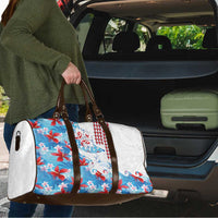 Hawaiian Tribal Manta Ray Travel Bag Kakau Tattoo and Flowers Surfing Waves Pattern Ocean Color