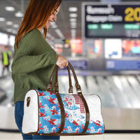 Hawaiian Tribal Manta Ray Travel Bag Kakau Tattoo and Flowers Surfing Waves Pattern Ocean Color