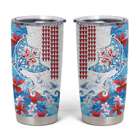 Hawaiian Tribal Manta Ray Tumbler Cup Kakau Tattoo and Flowers Surfing Waves Pattern Ocean Color LT03 Multicolor - Polynesian Pride