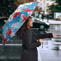 Hawaiian Tribal Manta Ray Umbrella Kakau Tattoo and Flowers Surfing Waves Pattern Ocean Color LT03 - Polynesian Pride