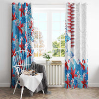Hawaiian Tribal Manta Ray Window Curtain Kakau Tattoo and Flowers Surfing Waves Pattern Ocean Color LT03 - Polynesian Pride