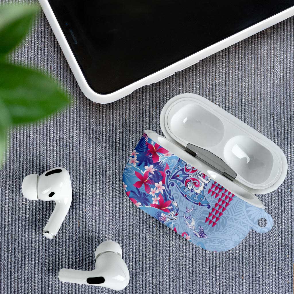 Hawaiian Tribal Manta Ray AirPods Case Kakau Tattoo and Flowers Surfing Waves Pattern Soft Color LT03 - Polynesian Pride