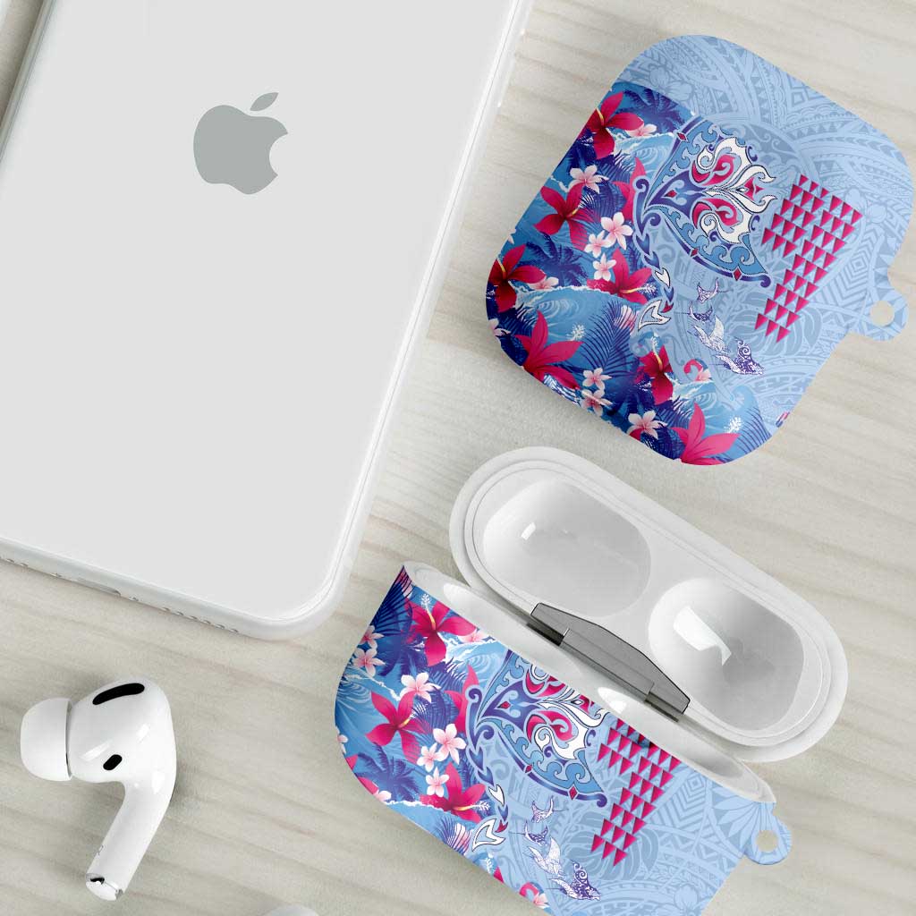 Hawaiian Tribal Manta Ray AirPods Case Kakau Tattoo and Flowers Surfing Waves Pattern Soft Color LT03 - Polynesian Pride