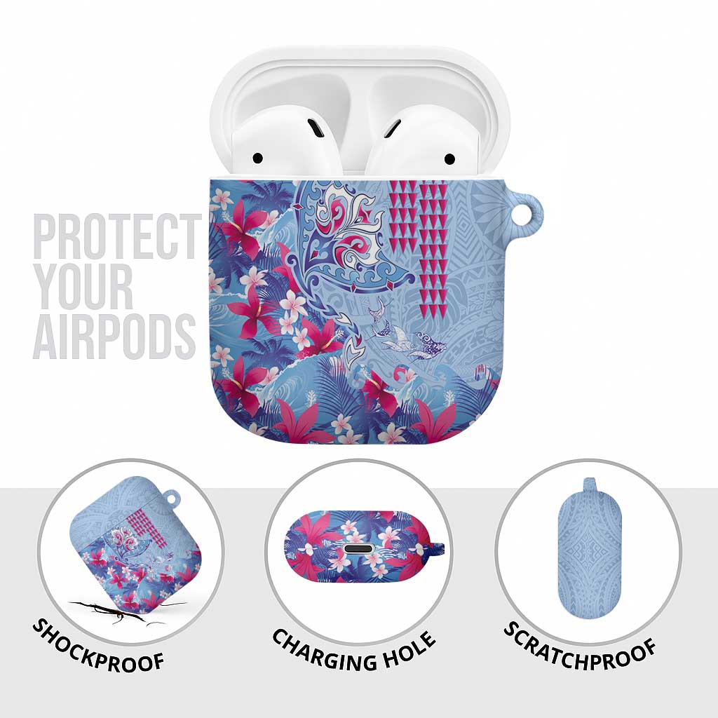Hawaiian Tribal Manta Ray AirPods Case Kakau Tattoo and Flowers Surfing Waves Pattern Soft Color LT03 - Polynesian Pride