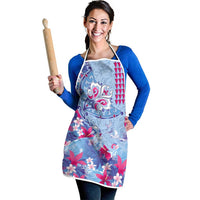 Hawaiian Tribal Manta Ray Apron Kakau Tattoo and Flowers Surfing Waves Pattern Soft Color