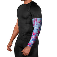 Hawaiian Tribal Manta Ray Arm Sleeves Kakau Tattoo and Flowers Surfing Waves Pattern Soft Color LT03 - Polynesian Pride