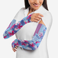 Hawaiian Tribal Manta Ray Arm Sleeves Kakau Tattoo and Flowers Surfing Waves Pattern Soft Color LT03 - Polynesian Pride