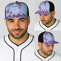 Hawaiian Tribal Manta Ray Baseball Net Cap Kakau Tattoo and Flowers Surfing Waves Pattern Soft Color