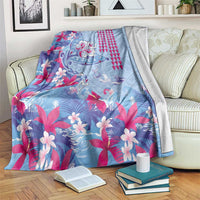Hawaiian Tribal Manta Ray Blanket Kakau Tattoo and Flowers Surfing Waves Pattern Soft Color