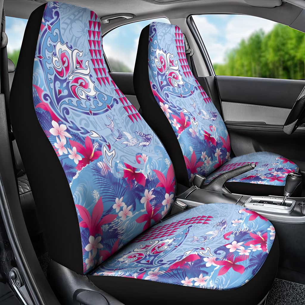 Hawaiian Tribal Manta Ray Car Seat Cover Kakau Tattoo and Flowers Surfing Waves Pattern Soft Color LT03 - Polynesian Pride