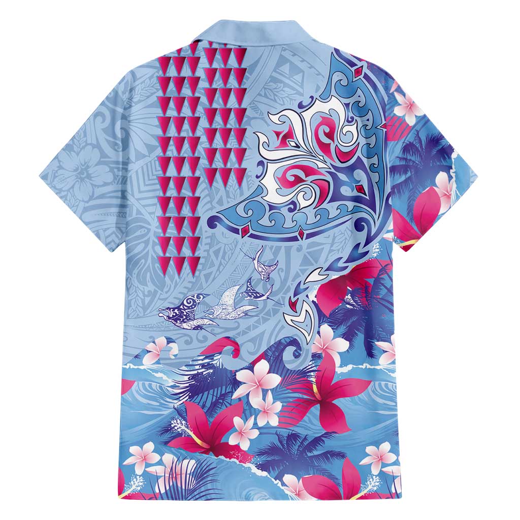Hawaiian Tribal Manta Ray Family Matching Off Shoulder Maxi Dress and Hawaiian Shirt Kakau Tattoo and Flowers Surfing Waves Pattern Soft Color LT03 - Polynesian Pride