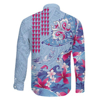 Hawaiian Tribal Manta Ray Family Matching Short Sleeve Bodycon Dress and Hawaiian Shirt Kakau Tattoo and Flowers Surfing Waves Pattern Soft Color LT03 - Polynesian Pride