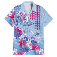 Hawaiian Tribal Manta Ray Family Matching Tank Maxi Dress and Hawaiian Shirt Kakau Tattoo and Flowers Surfing Waves Pattern Soft Color LT03 Dad's Shirt - Short Sleeve Multicolor - Polynesian Pride