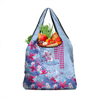 Hawaiian Tribal Manta Ray Grocery Bag Kakau Tattoo and Flowers Surfing Waves Pattern Soft Color LT03 1-pack One Size Multicolor - Polynesian Pride