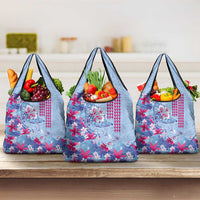 Hawaiian Tribal Manta Ray Grocery Bag Kakau Tattoo and Flowers Surfing Waves Pattern Soft Color LT03 3-pack One Size Multicolor - Polynesian Pride