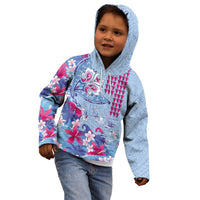 Hawaiian Tribal Manta Ray Kid Hoodie Kakau Tattoo and Flowers Surfing Waves Pattern Soft Color LT03 - Polynesian Pride