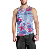 Hawaiian Tribal Manta Ray Men Tank Top Kakau Tattoo and Flowers Surfing Waves Pattern Soft Color LT03 - Polynesian Pride