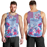 Hawaiian Tribal Manta Ray Men Tank Top Kakau Tattoo and Flowers Surfing Waves Pattern Soft Color LT03 - Polynesian Pride