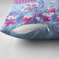 Hawaiian Tribal Manta Ray Pillow Cover Kakau Tattoo and Flowers Surfing Waves Pattern Soft Color LT03 - Polynesian Pride
