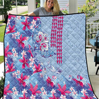 Hawaiian Tribal Manta Ray Quilt Kakau Tattoo and Flowers Surfing Waves Pattern Soft Color