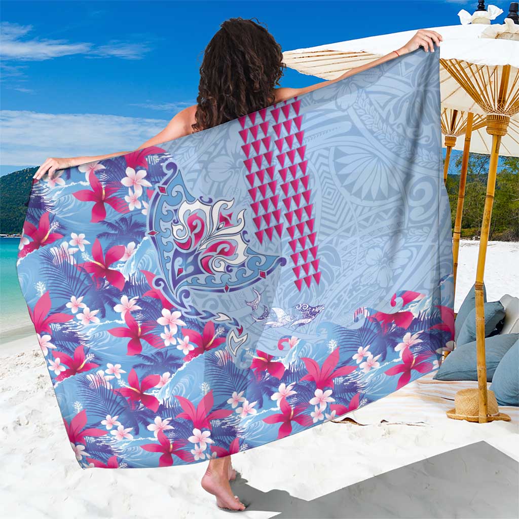 Hawaiian Tribal Manta Ray Sarong Kakau Tattoo and Flowers Surfing Waves Pattern Soft Color