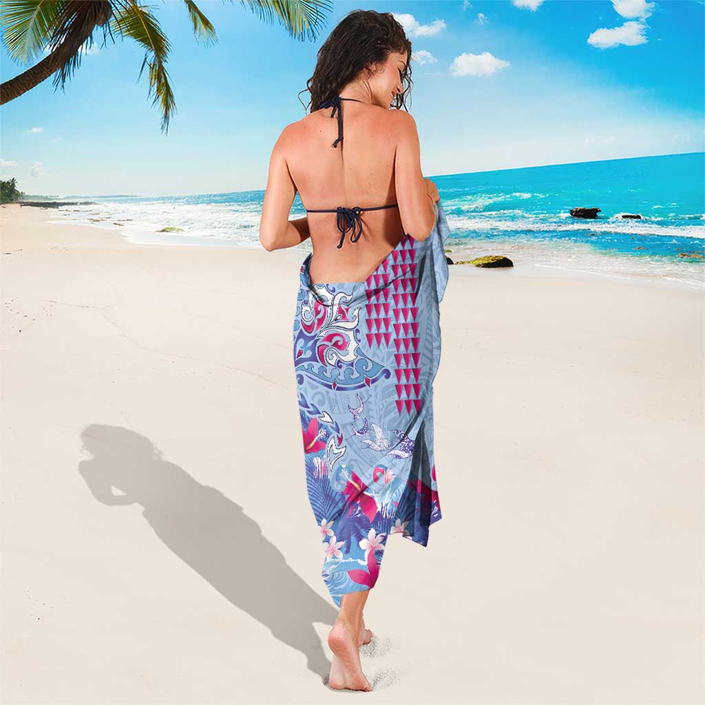 Hawaiian Tribal Manta Ray Sarong Kakau Tattoo and Flowers Surfing Waves Pattern Soft Color