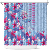 Hawaiian Tribal Manta Ray Shower Curtain Kakau Tattoo and Flowers Surfing Waves Pattern Soft Color LT03 Multicolor - Polynesian Pride
