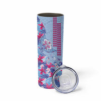 Hawaiian Tribal Manta Ray Skinny Tumbler Kakau Tattoo and Flowers Surfing Waves Pattern Soft Color