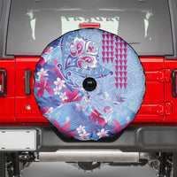 Hawaiian Tribal Manta Ray Spare Tire Cover Kakau Tattoo and Flowers Surfing Waves Pattern Soft Color LT03 - Polynesian Pride